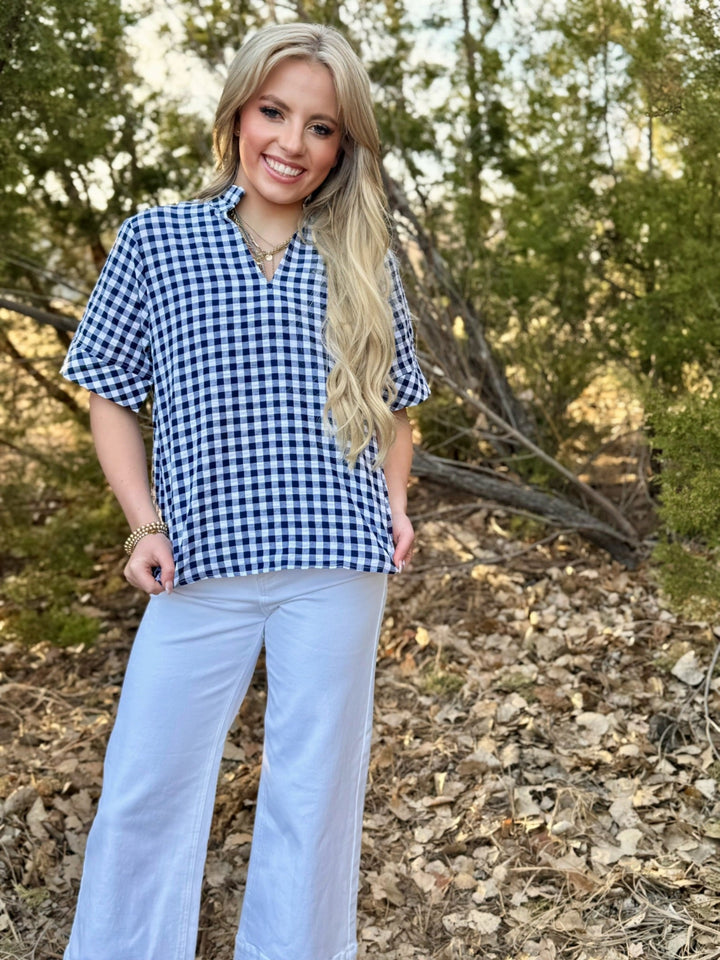 Kloette Navy & White Gingham Top