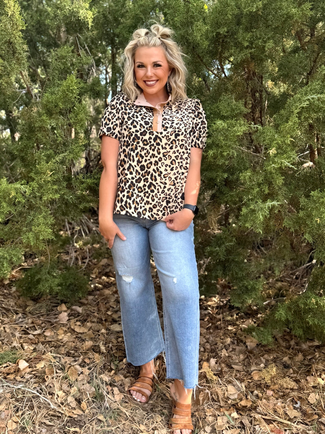 Rainey Leopard Quarter Button Blouse