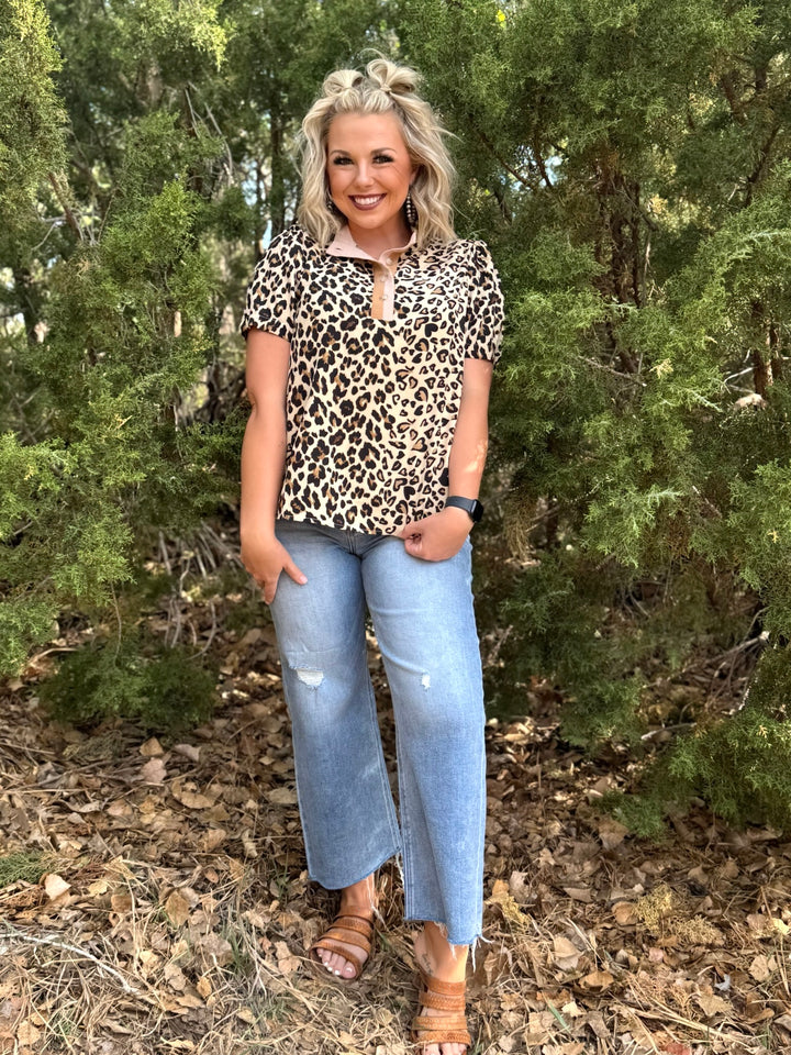 Rainey Leopard Quarter Button Blouse