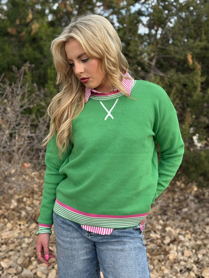 Kili Green Contrast Knit Sweater
