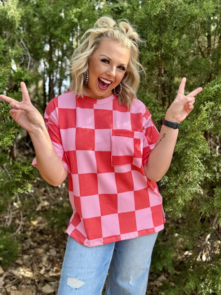 Nekiah Pink & Orange Checkerboard Top