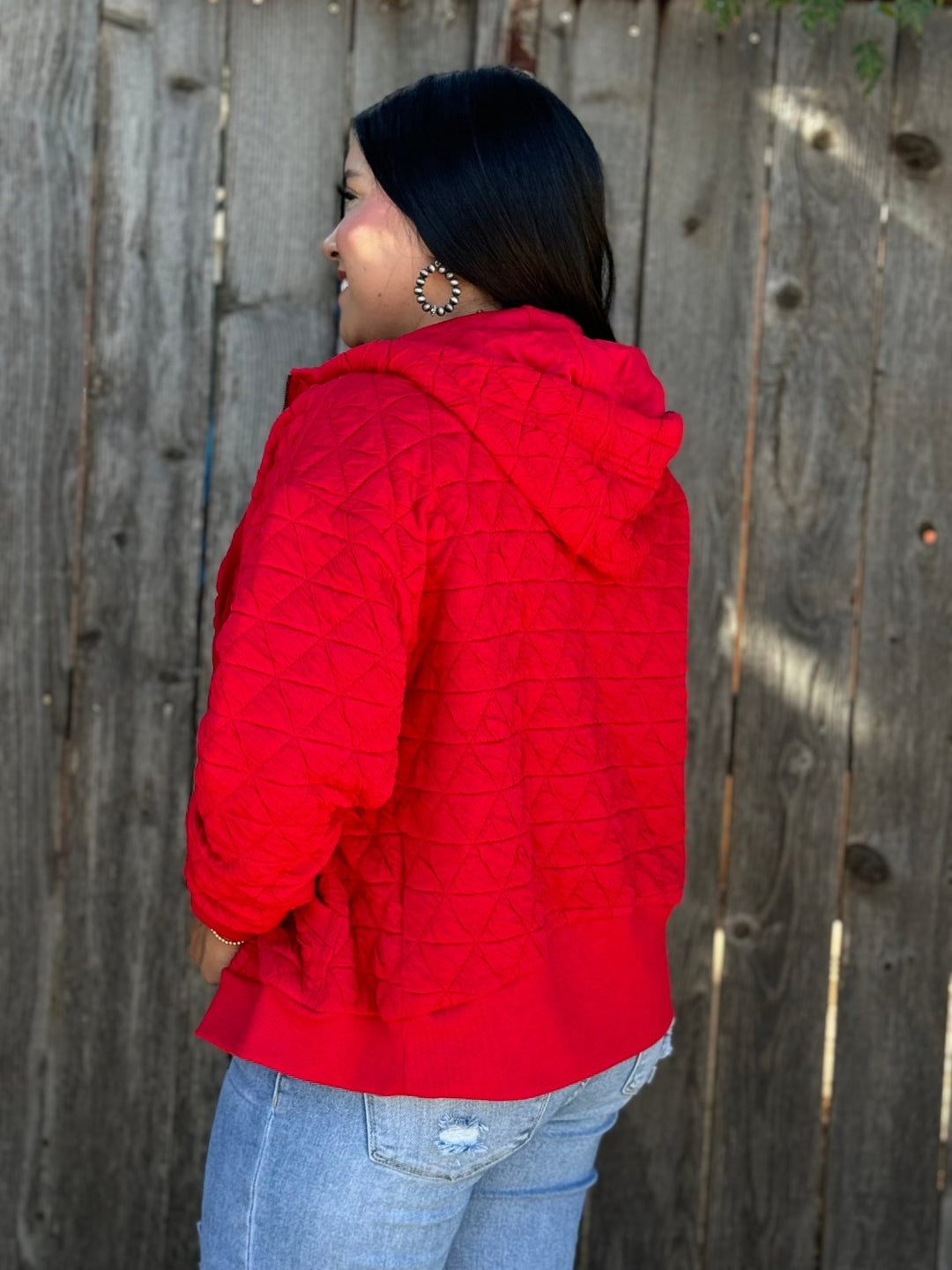 Susan Quilted Red Zip Up Hoodie