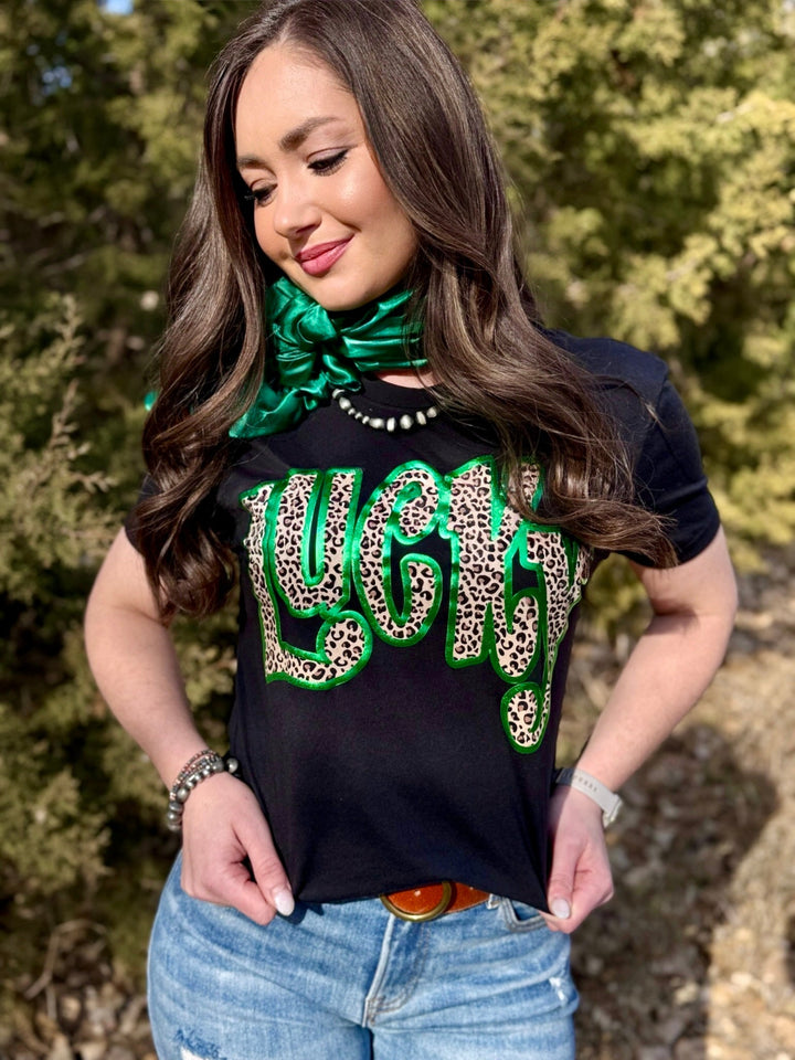 Leopard Lucky with Green Puff Tee by Texas True Threads
