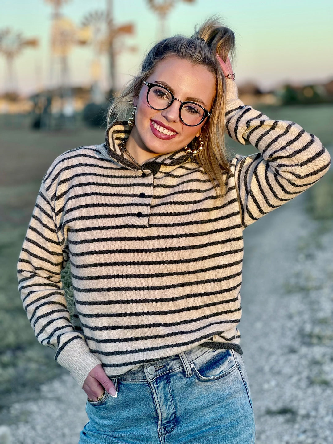 Amy Cream & Grey Striped Pullover