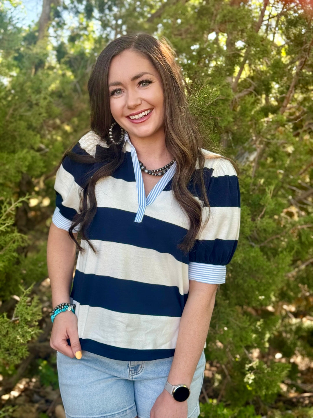 Noelle Navy & Cream Striped Top