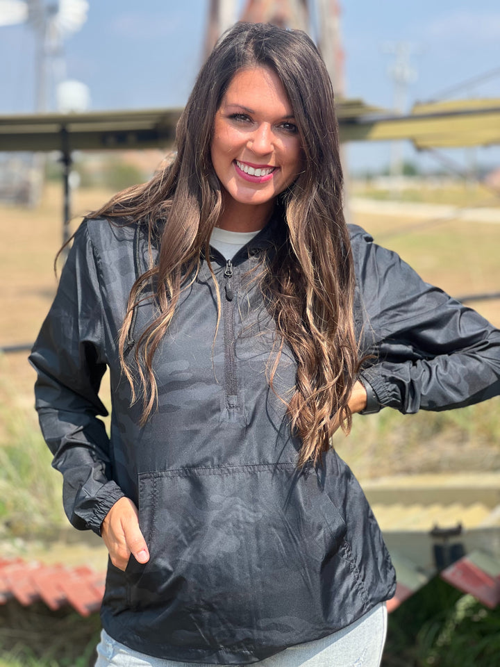 Angela Black Camo Windbreaker