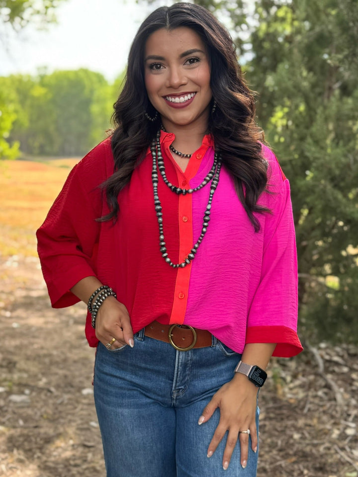 Red & Pink Side by Side Top