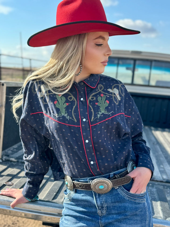 Rodeo Embroidered Button Down Top