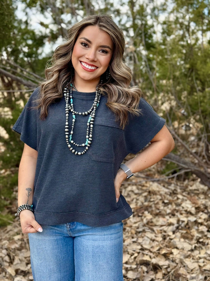 Farran Black Waffle Knit Top