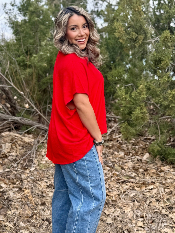 Francesca Red V-Neck Top