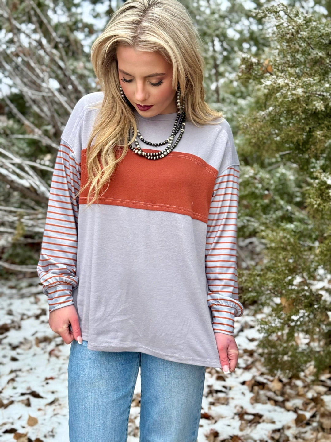 Phoebe Color Block Stripe Sleeve Top