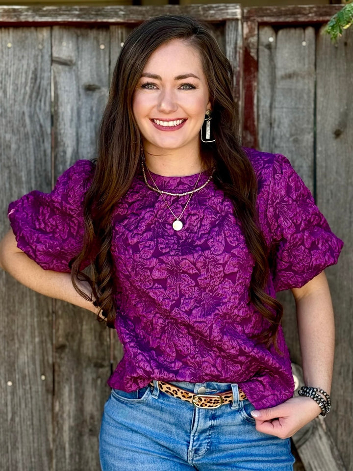 Whitney Purple Floral Textured Blouse