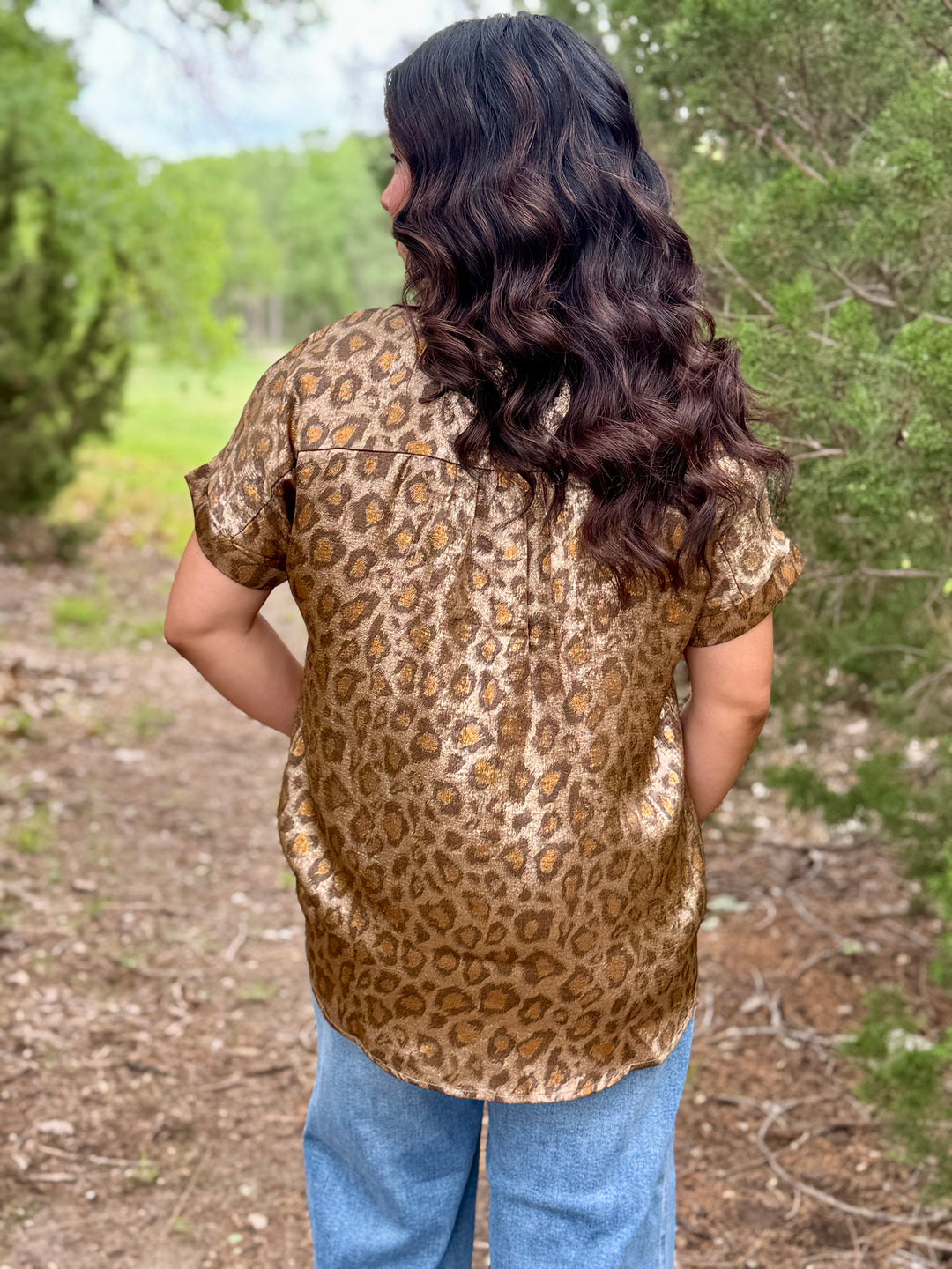 Shimmer Leopard Button Up