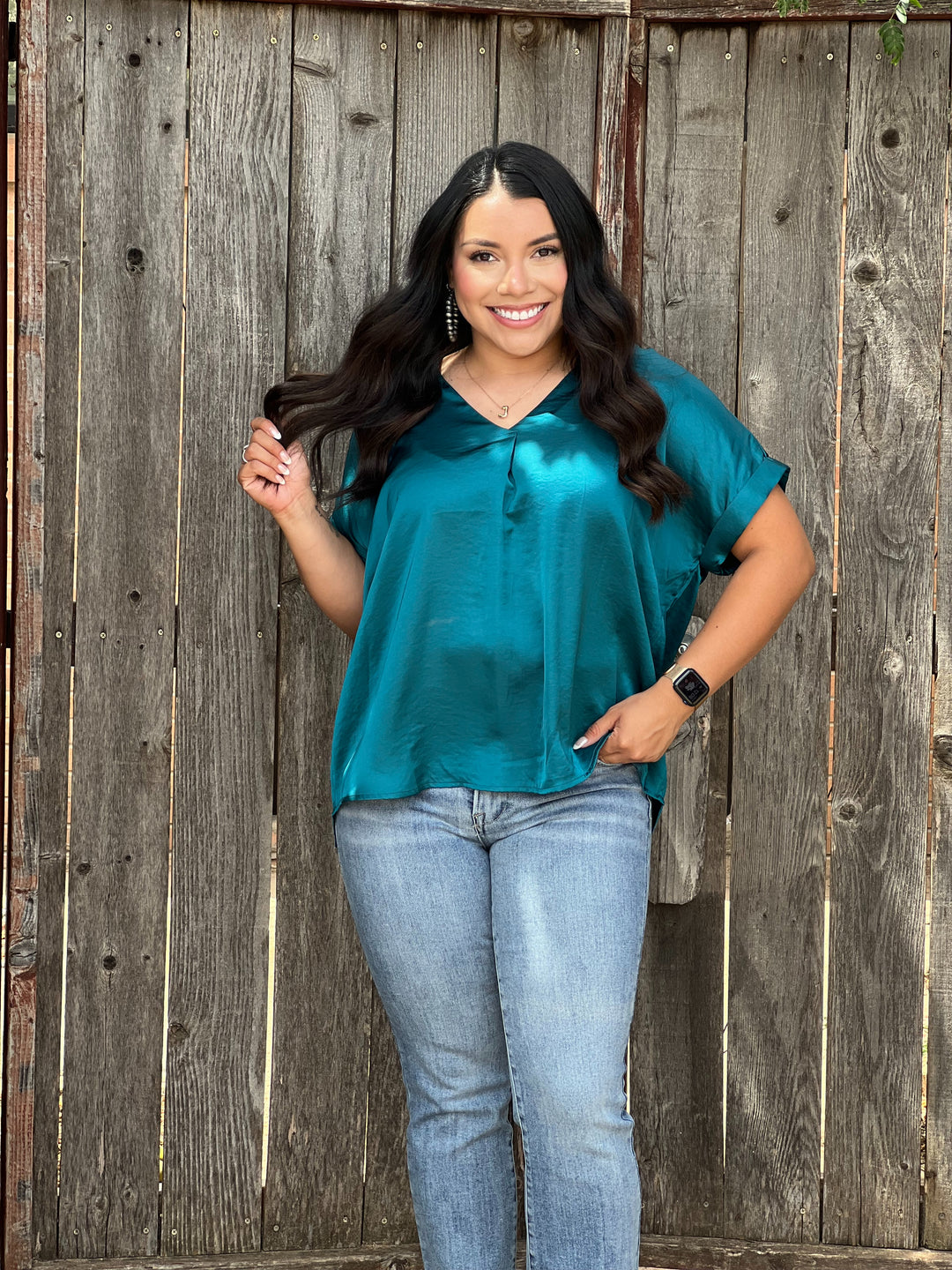 Monique Dark Teal Drop Shoulder Blouse