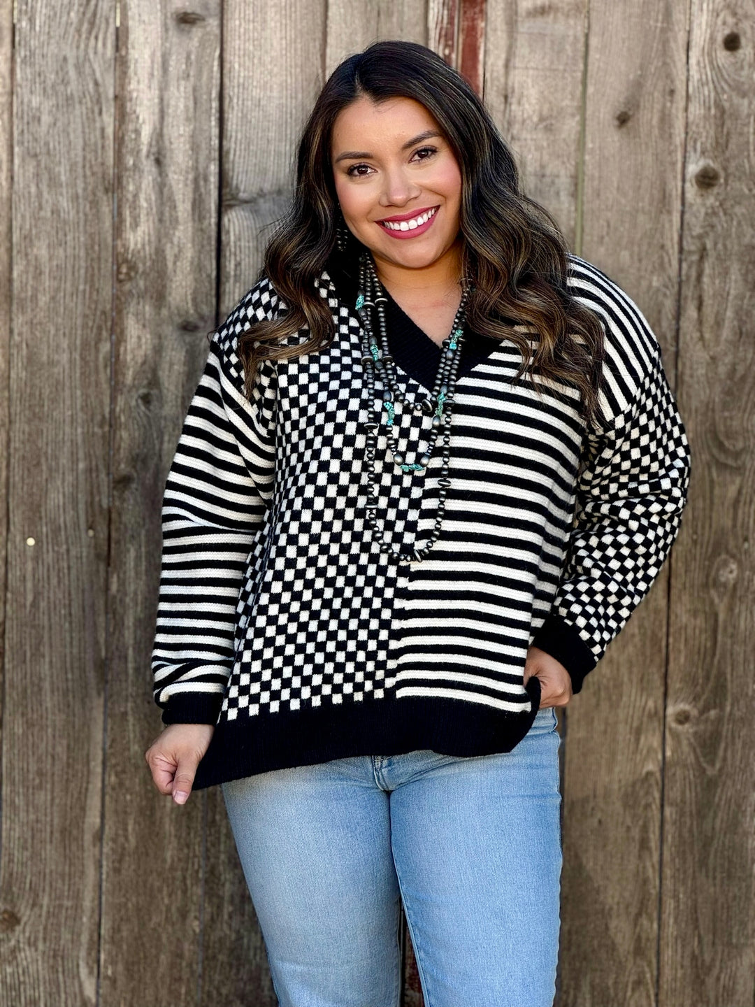 Saige Checkered Pattern Sweater