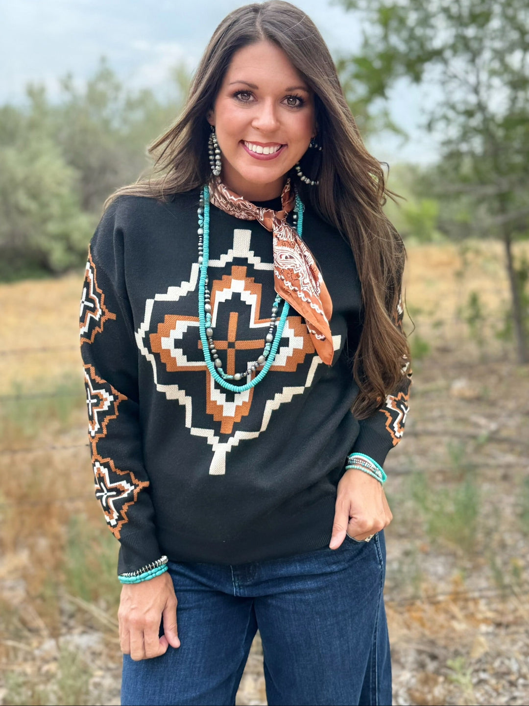 Rowdy Crowd Black Aztec Sweater