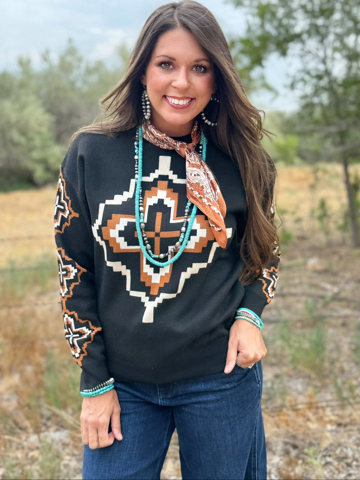 Rowdy Crowd Black Aztec Sweater