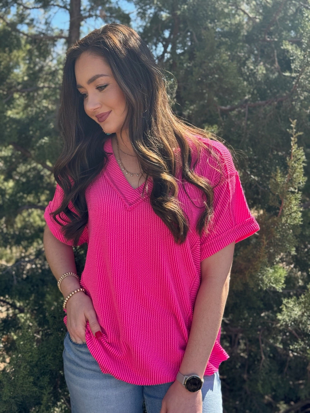 Saige Ribbed V-Neck Top