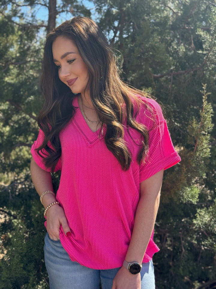 Saige Ribbed V-Neck Top