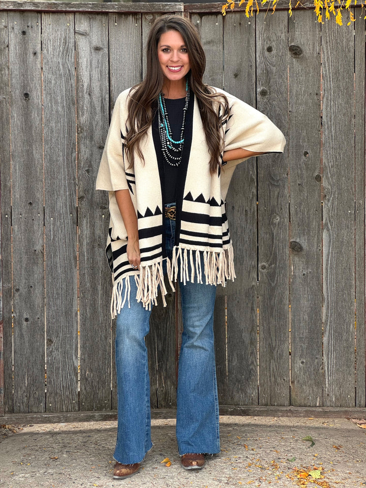 Tribal Print Knit Poncho