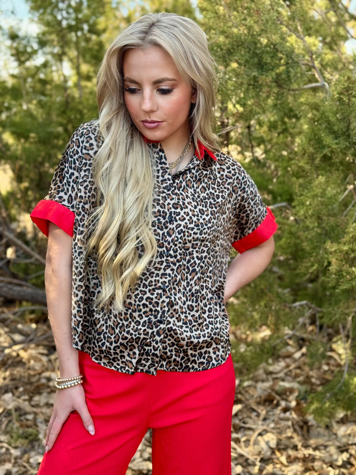Sutton Red & Leopard Top
