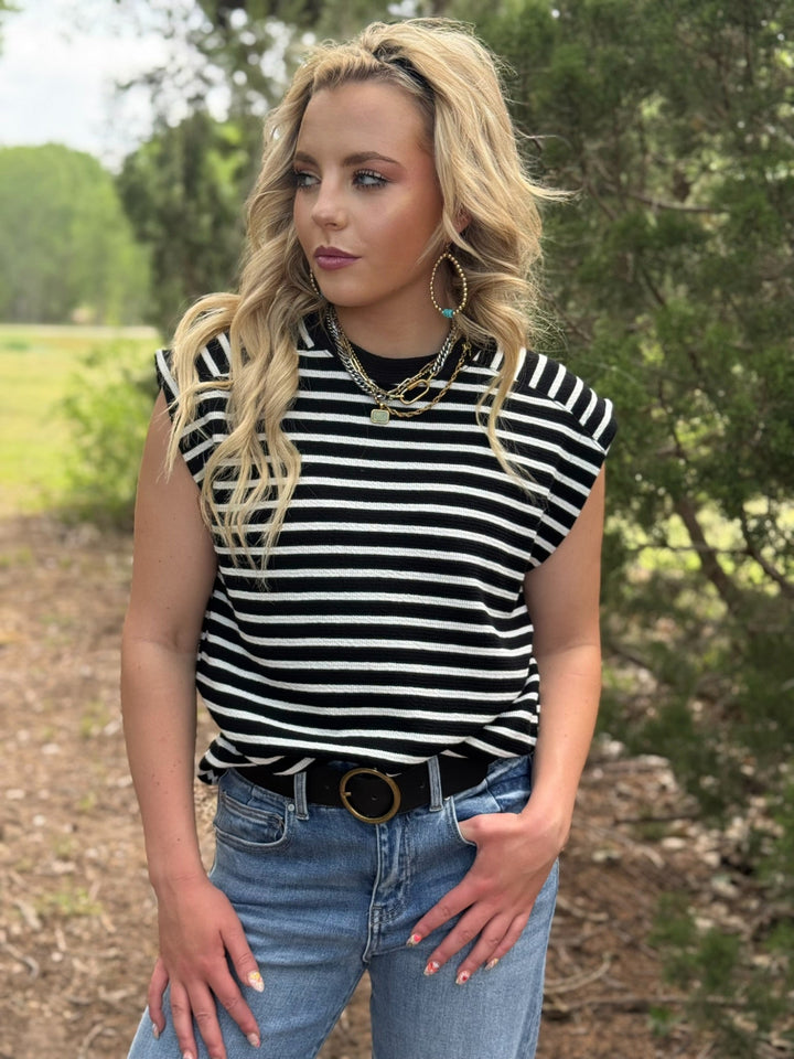 Jana Black & White Sleeveless Top