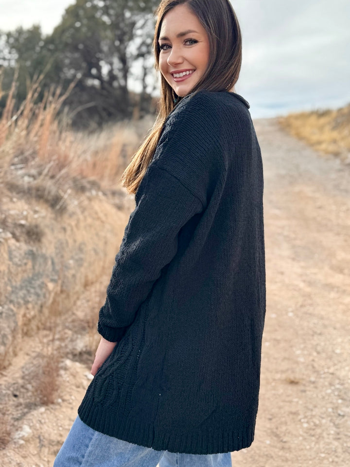 Skyler Black Cable Knit Cardigan