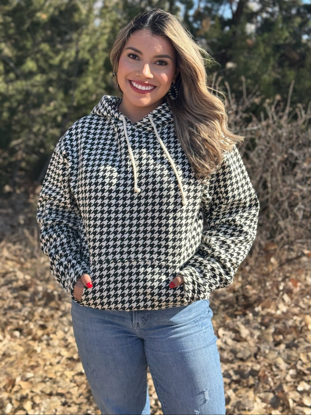 Sarah Black Houndstooth Hoodie