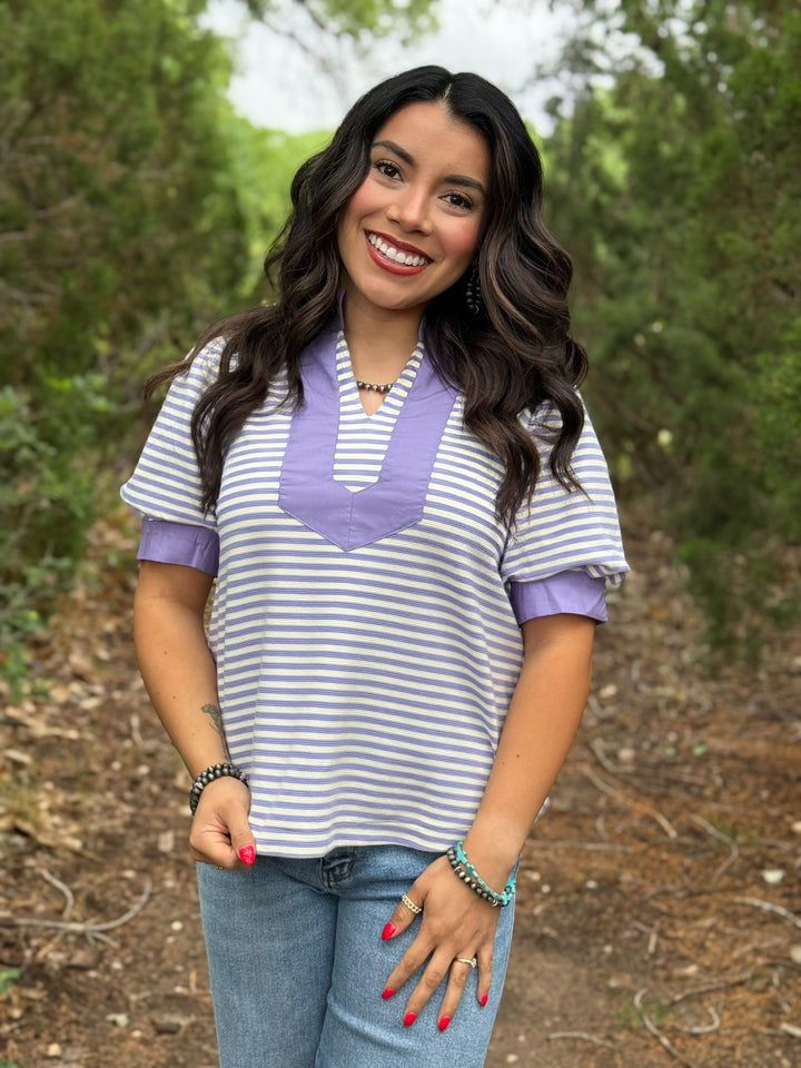 Lavender Dreams Striped V-Neck Top