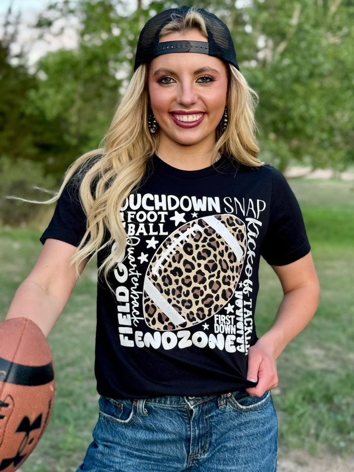 Leopard Football with Scattered Words Tee by Texas True Threads