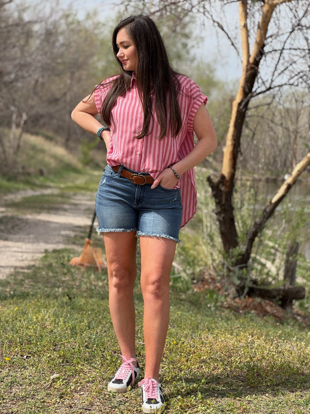 Sophie Pink Striped Button Up Top