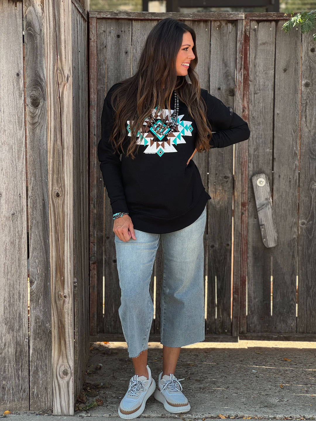 Kearstin Aztec Graphic Sweatshirt by Texas True Threads