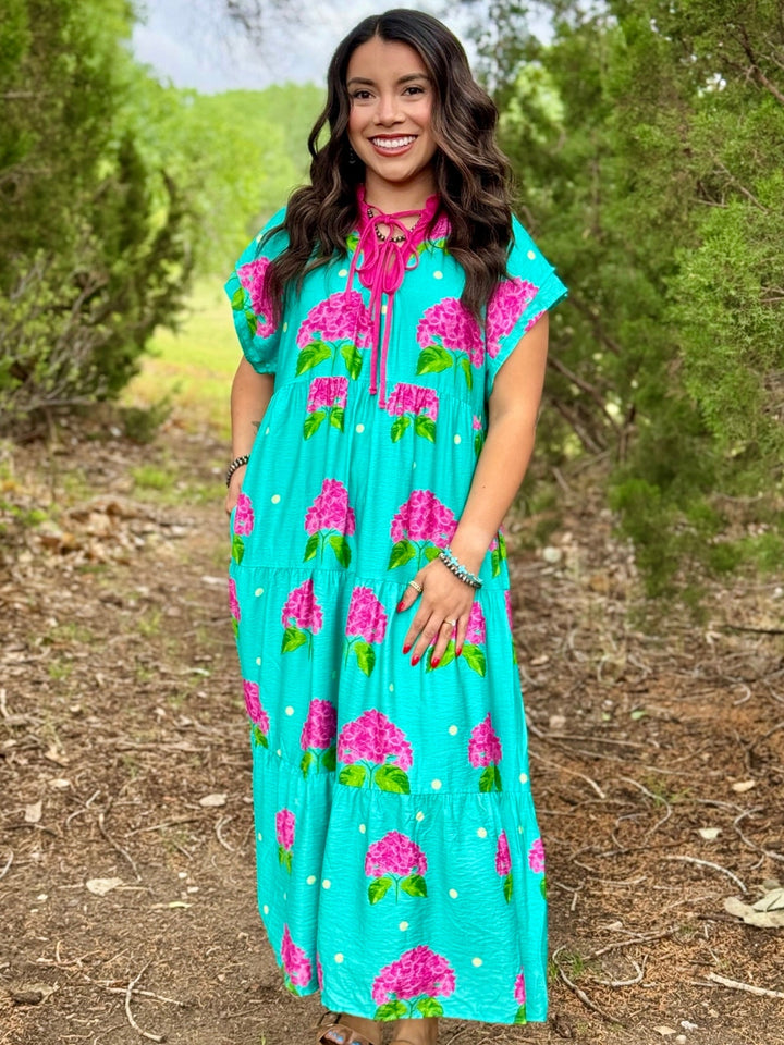 Hydrangea Print Midi Dress