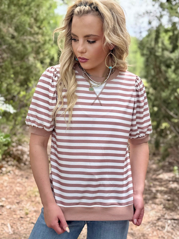 Ellie Tan & White Stripe Top