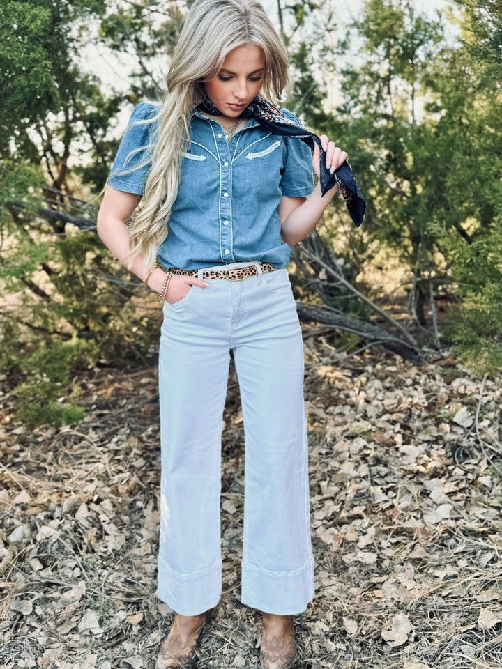 Kaslyn White Wide Leg Jean by Risen