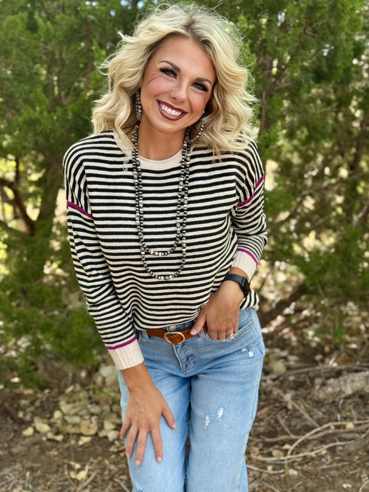 Bailey Black & Cream Striped Top