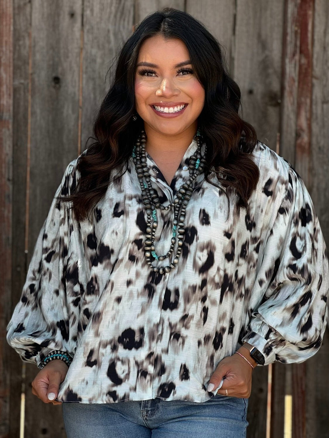 Tamara White & Black Button Down Top