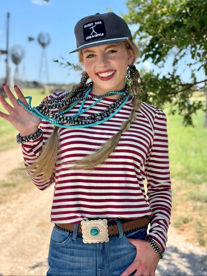 Landry Magenta & Cream Striped Long Sleeve Top