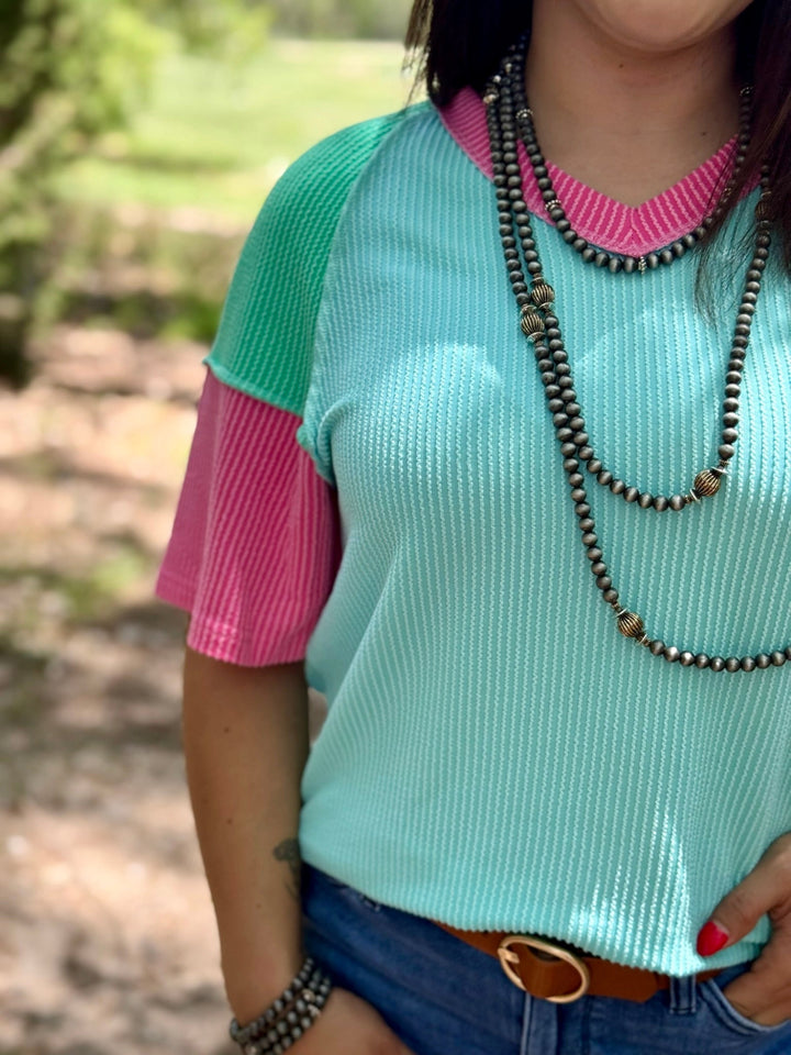 Straight Path Color Block Top