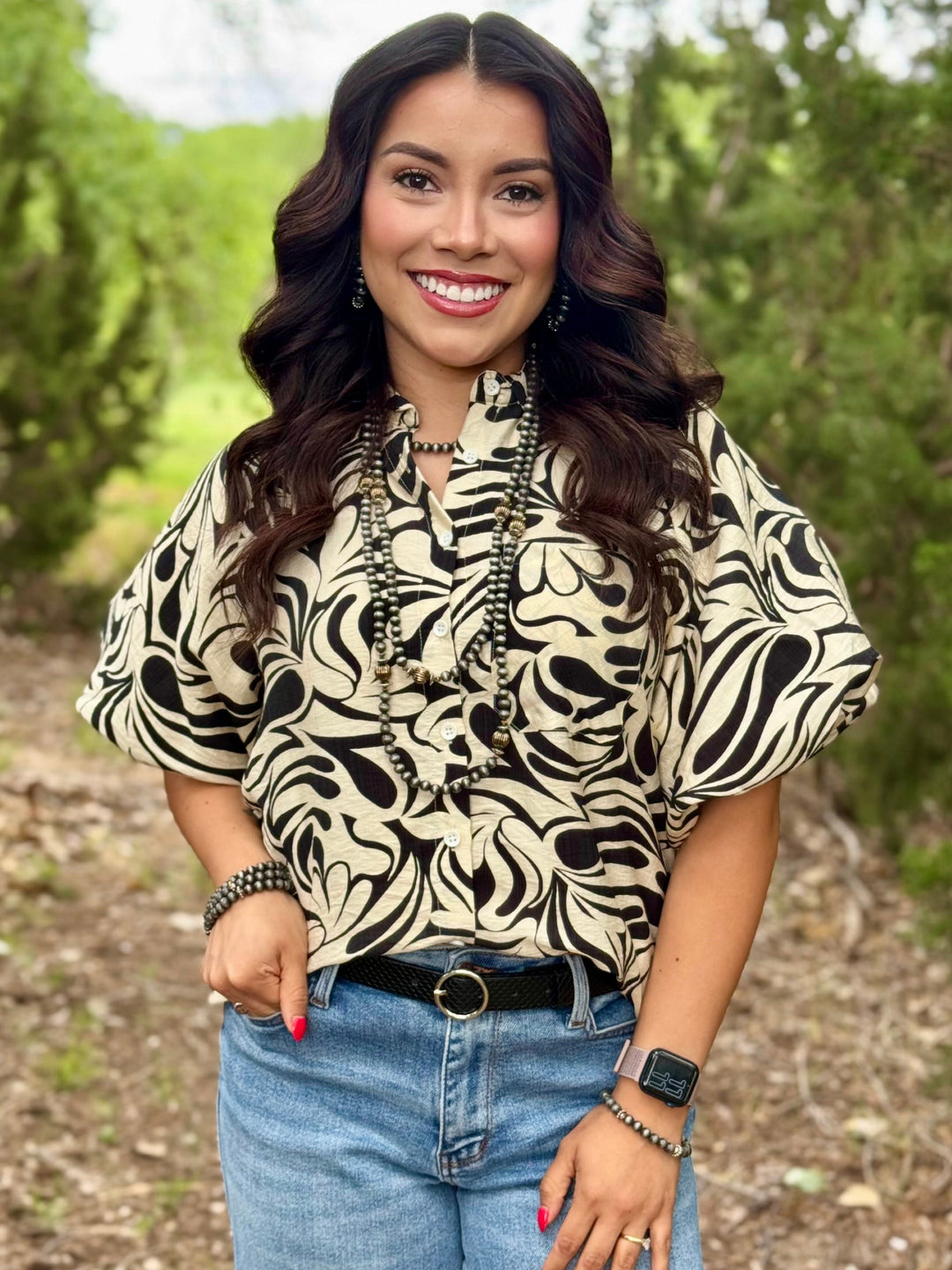 Maden Black & Cream Puff Sleeve Top