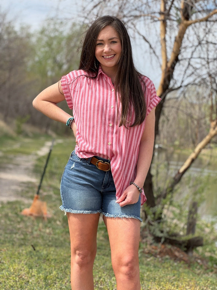 Sophie Pink Striped Button Up Top