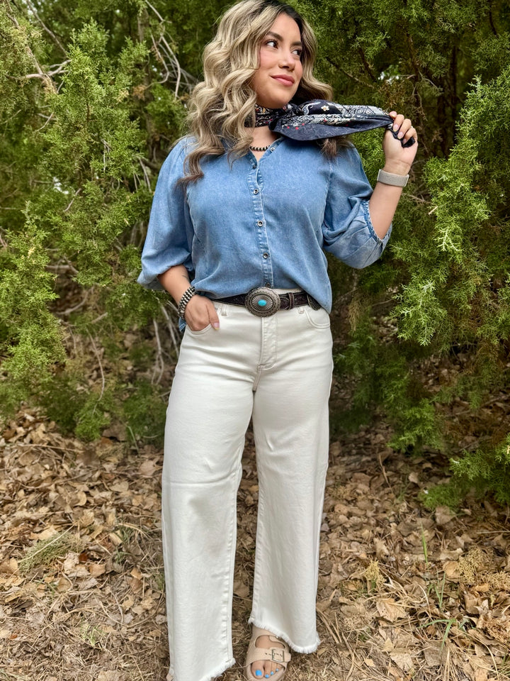 Sheridan 3/4 Sleeve Denim Top