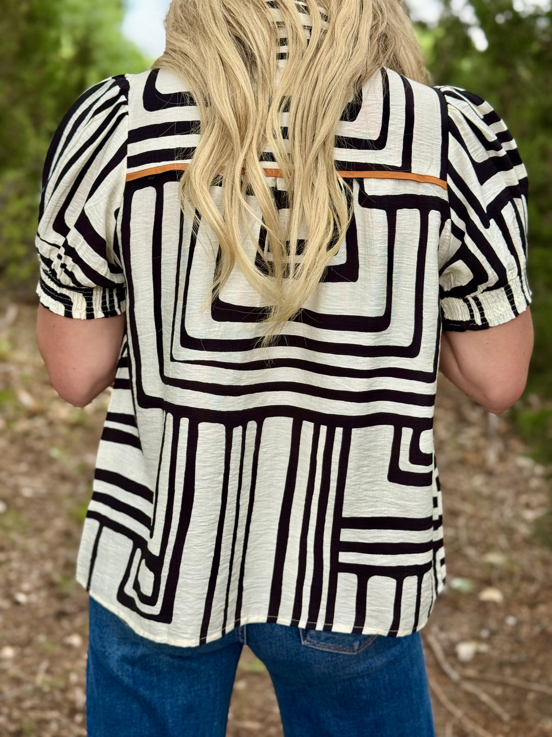 Boho Geo Puff Sleeve Top