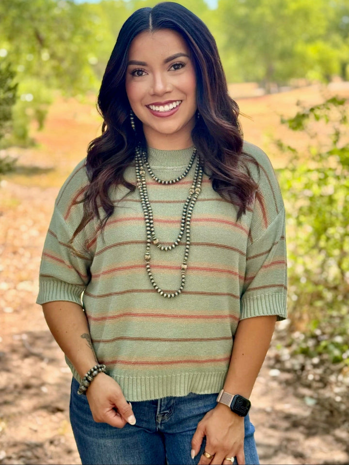 Andie Green Striped Sweater