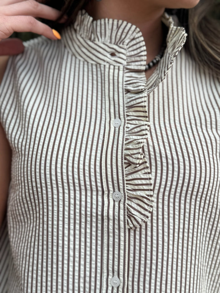 Darla Tan Stripe Sleeveless Top