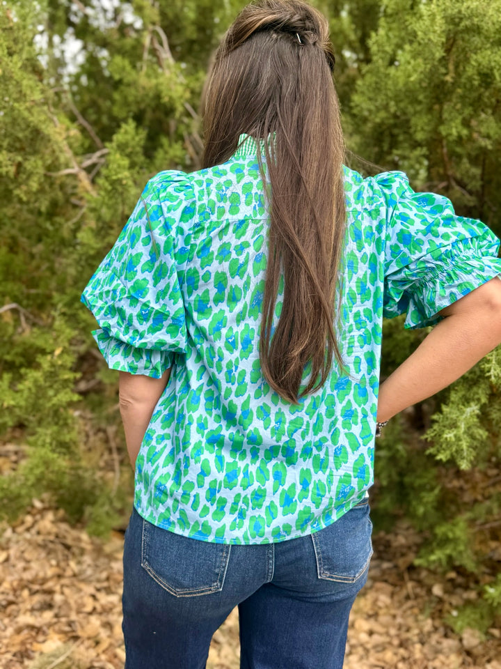 Hayes Green Gingham Contrast Top