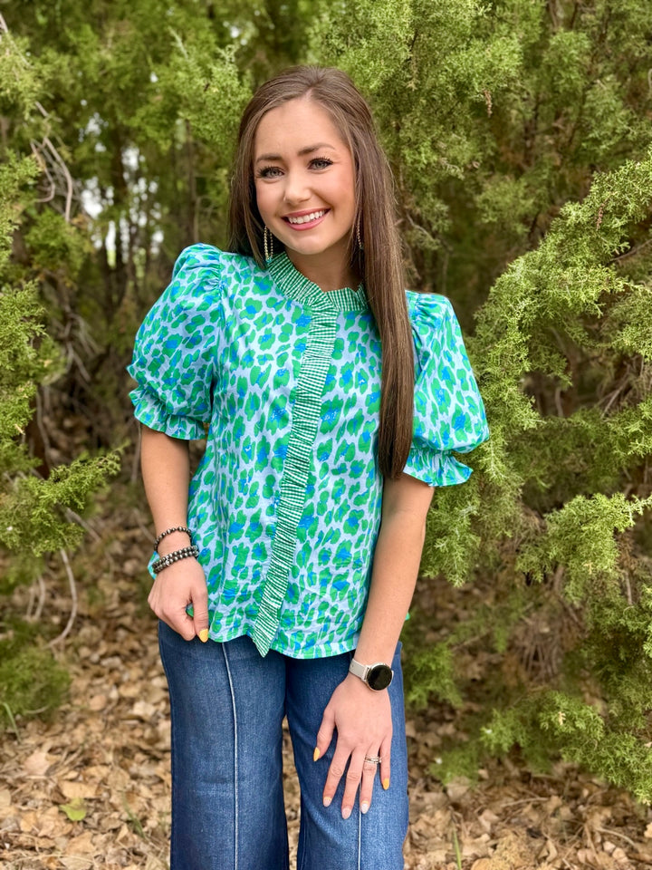 Hayes Green Gingham Contrast Top