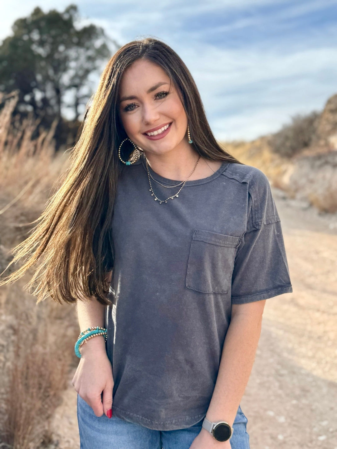 Michelle Grey Pocket Top