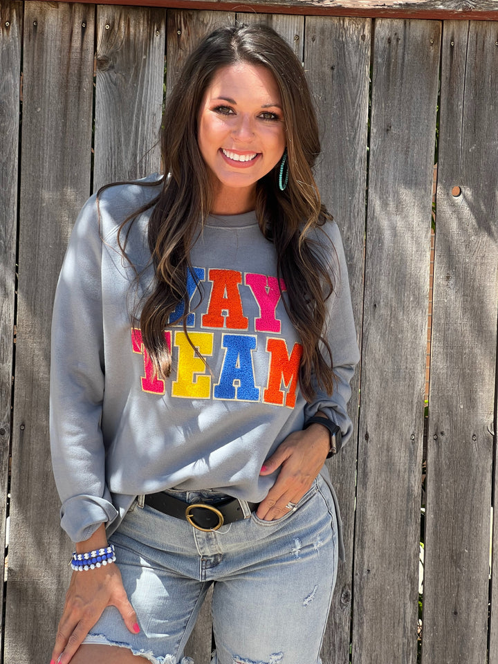 Yay Team Appliqué Grey Sweatshirt by Texas True Threads