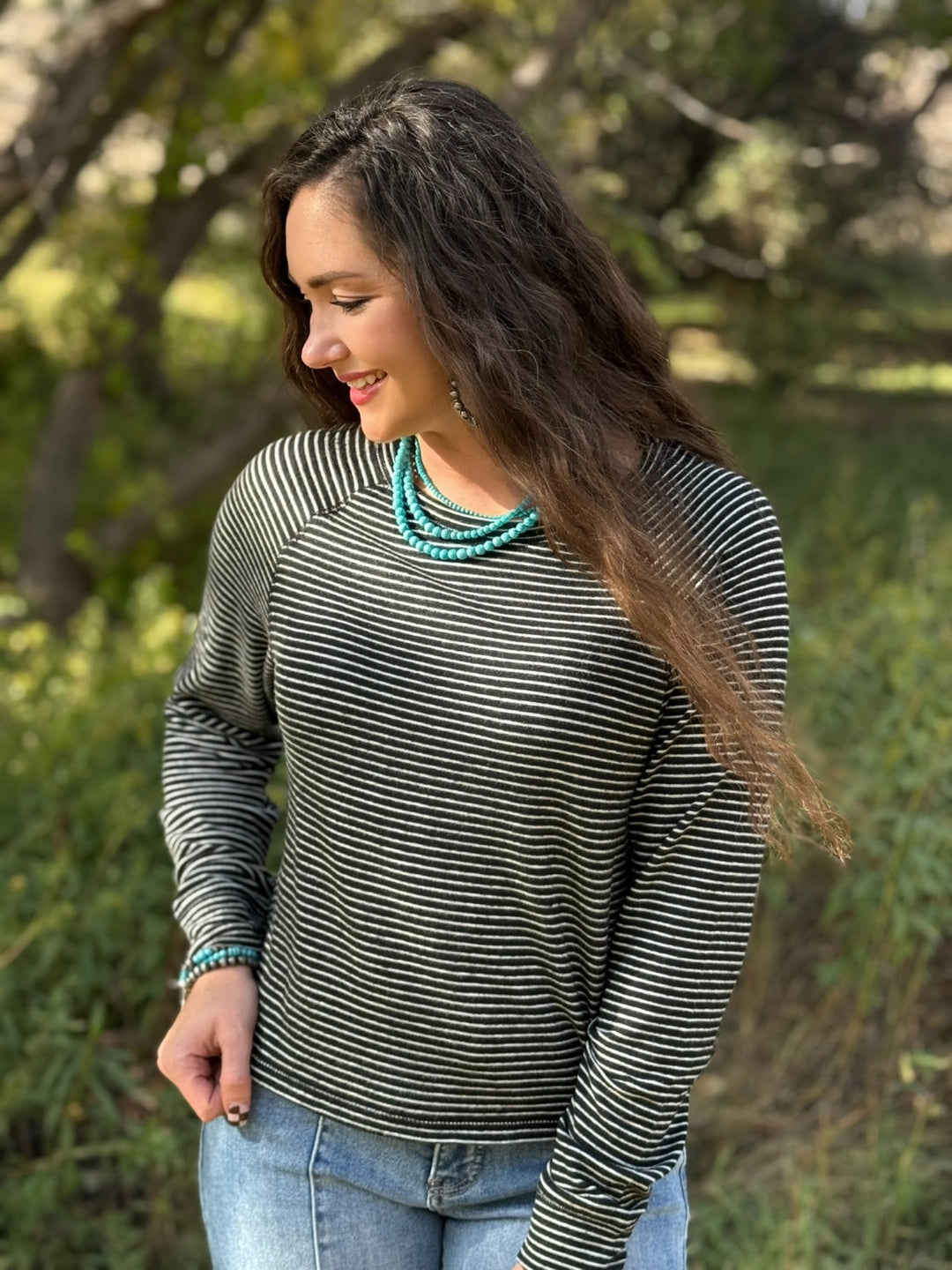 Melody Black & White Striped Basic Top